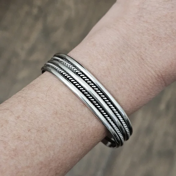 Vintage Tahe Sterling Silver Navajo Double Twisted Rope Cuff Bracelet 25g